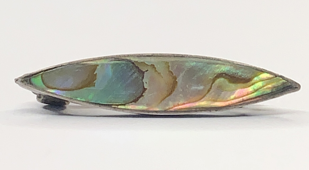 Antique VTG Men’s Sterling 925 Art Deco Marquise Abalone 1” Bar Lapel Tie Pin