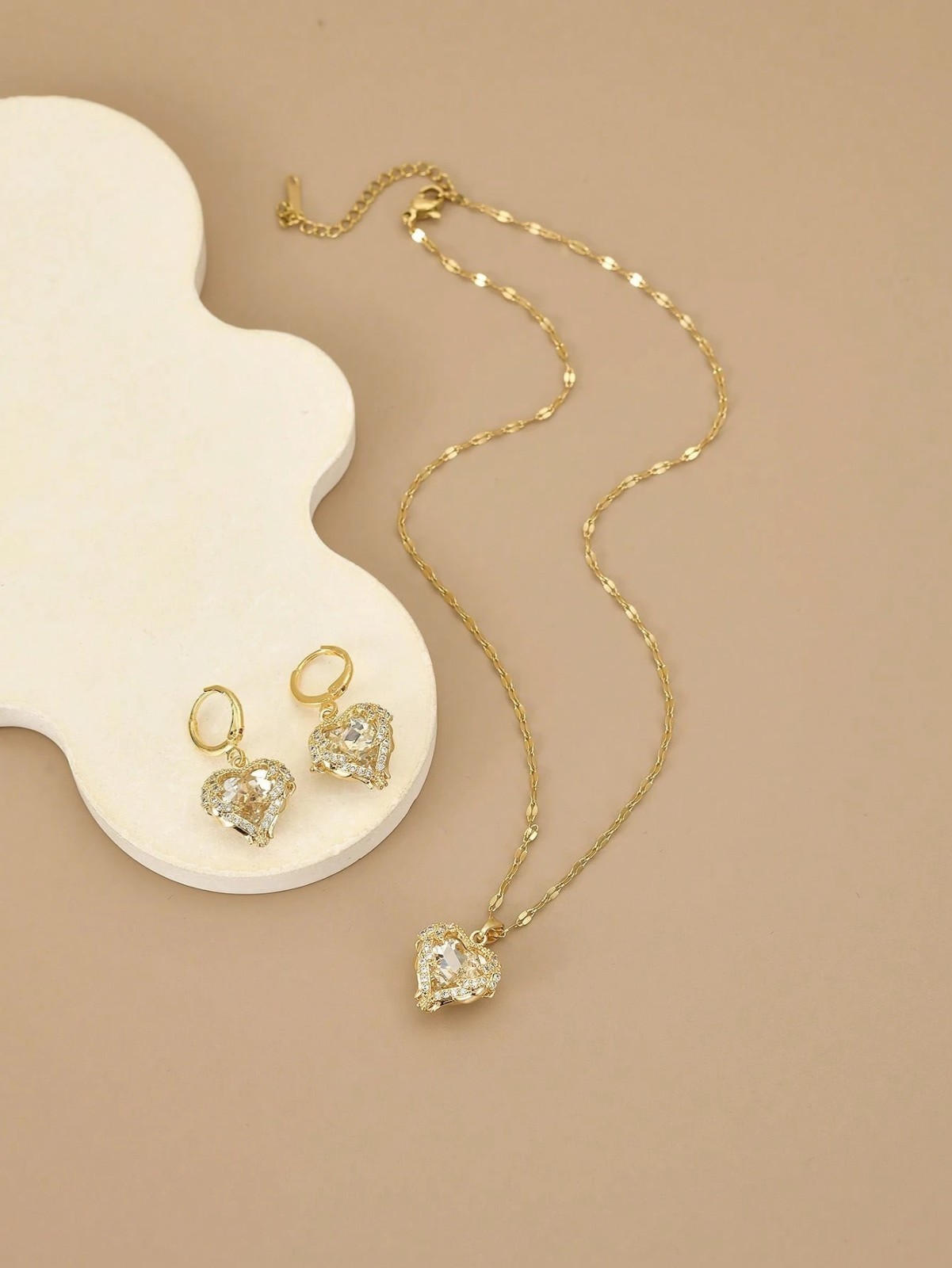3 Pcs/Set Heart Necklace Earrings Love Gift Angel Wings Pendant Chain Women USA