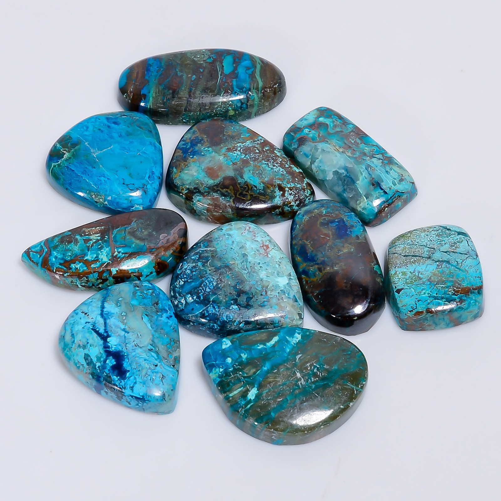 Authentic Chrysocolla Mix Shape Cabochon Loose Gemstone 136.5 Ct. 15X13 22X15 mm