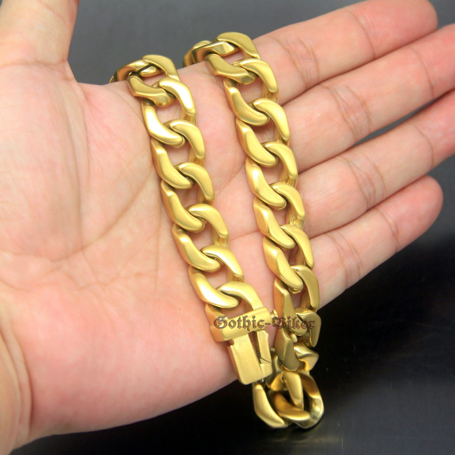 Heavy Men Cuban Curb Chain Stainless Steel Necklace Brush Matte 13mm Silver/Gold