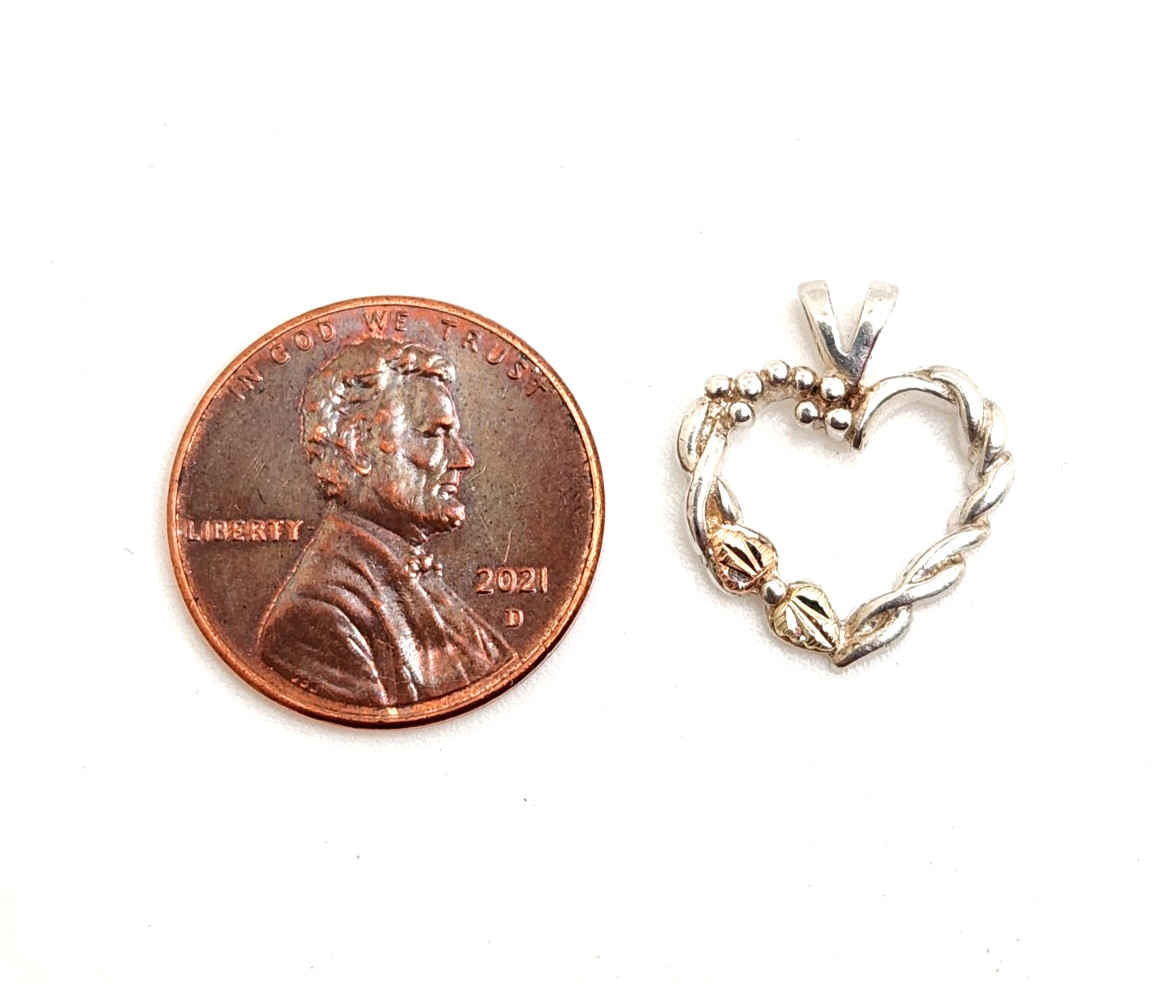 Landstrom’s Black Hills Gold 925 Sterling & 12K Leaves Heart Pendant, 5/8″ Tall