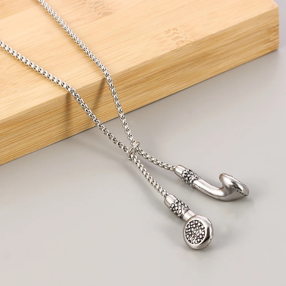Headphones Pendant Necklace Kirsite Music Earbuds Metal Chain Punk Men Jewelry