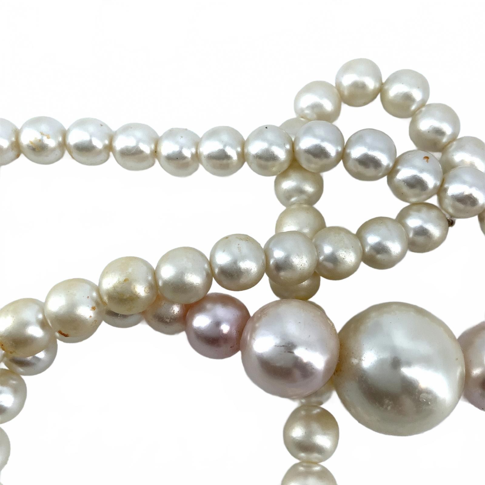 Vintage Faux Pearl Graduated Necklace Cream Pink Champagne Mid Century Choker