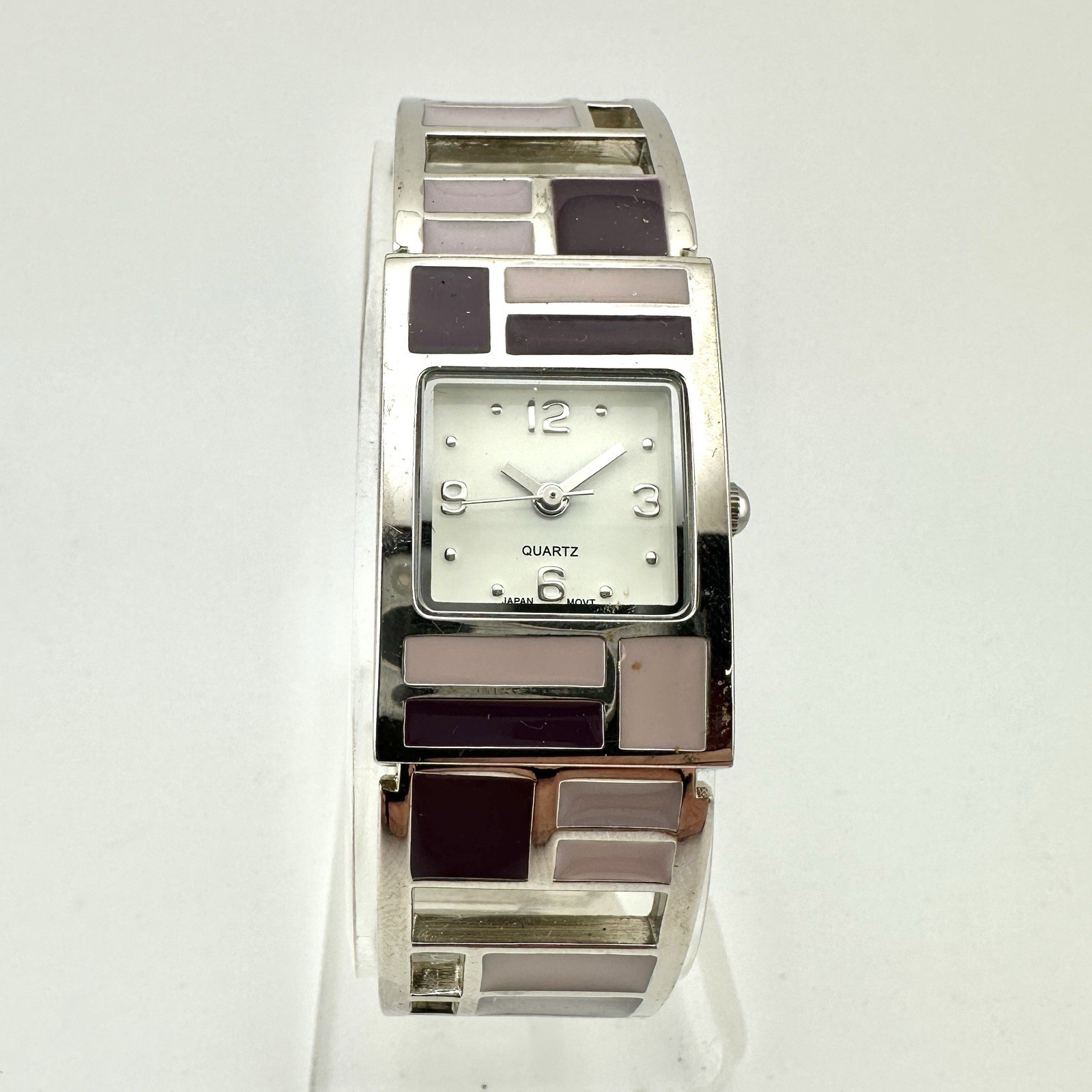 Avon Shades of Violet Silver Tone Cuff Watch with Purple Shades, Has New Battery
