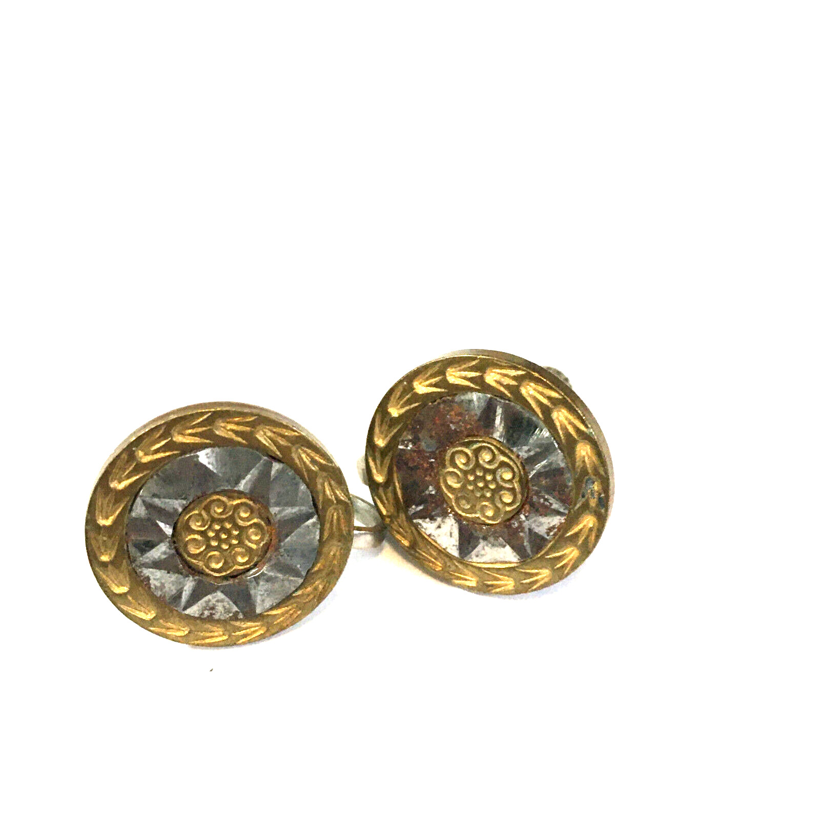VERY OLD VINTAGE HANDNADE BUTTON SCREW TYPE EARRINGS HUGGIES 1/2″