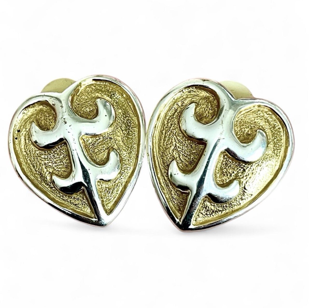 Erwin Pearl Vintage Gold & Silver Heart Clip On Earrings Royalcore Sparkle Chic