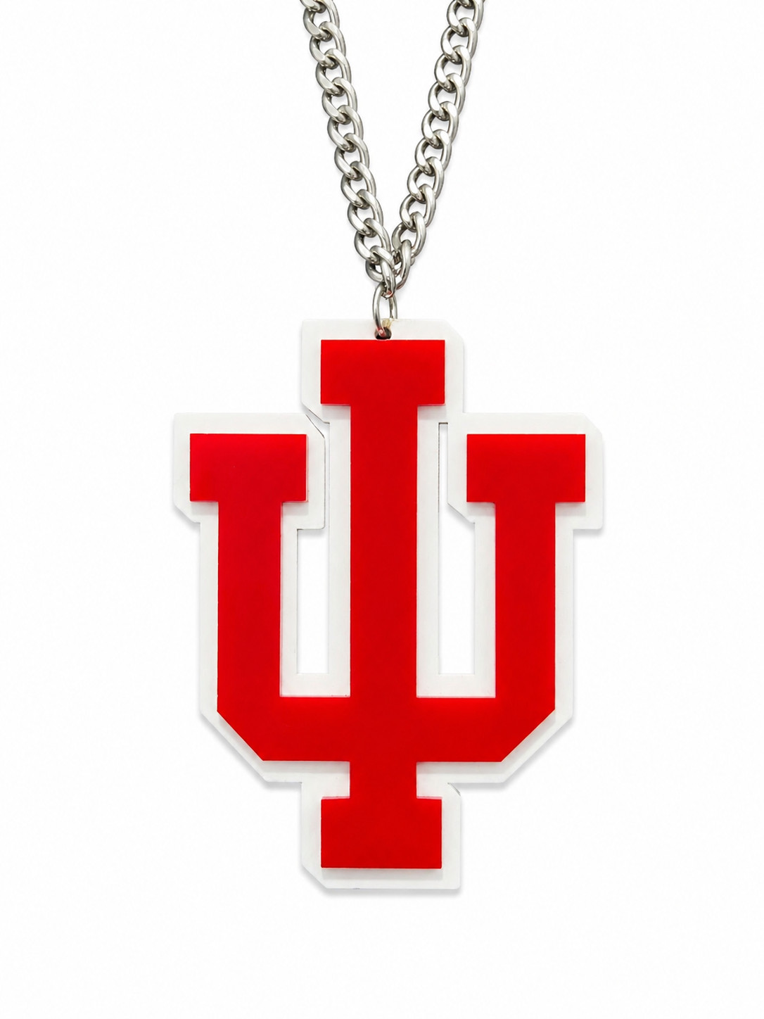 Indiana Hoosiers IU Acrylic Fan Chain Necklace Red White Silver Pendant