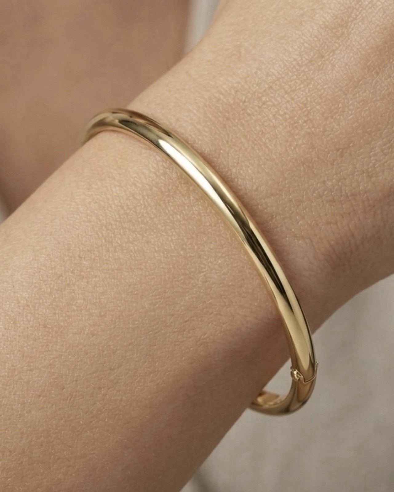 14K Gold Plated Hinged Thin Bangle Bracelet Water Resistant Rhodium Finish