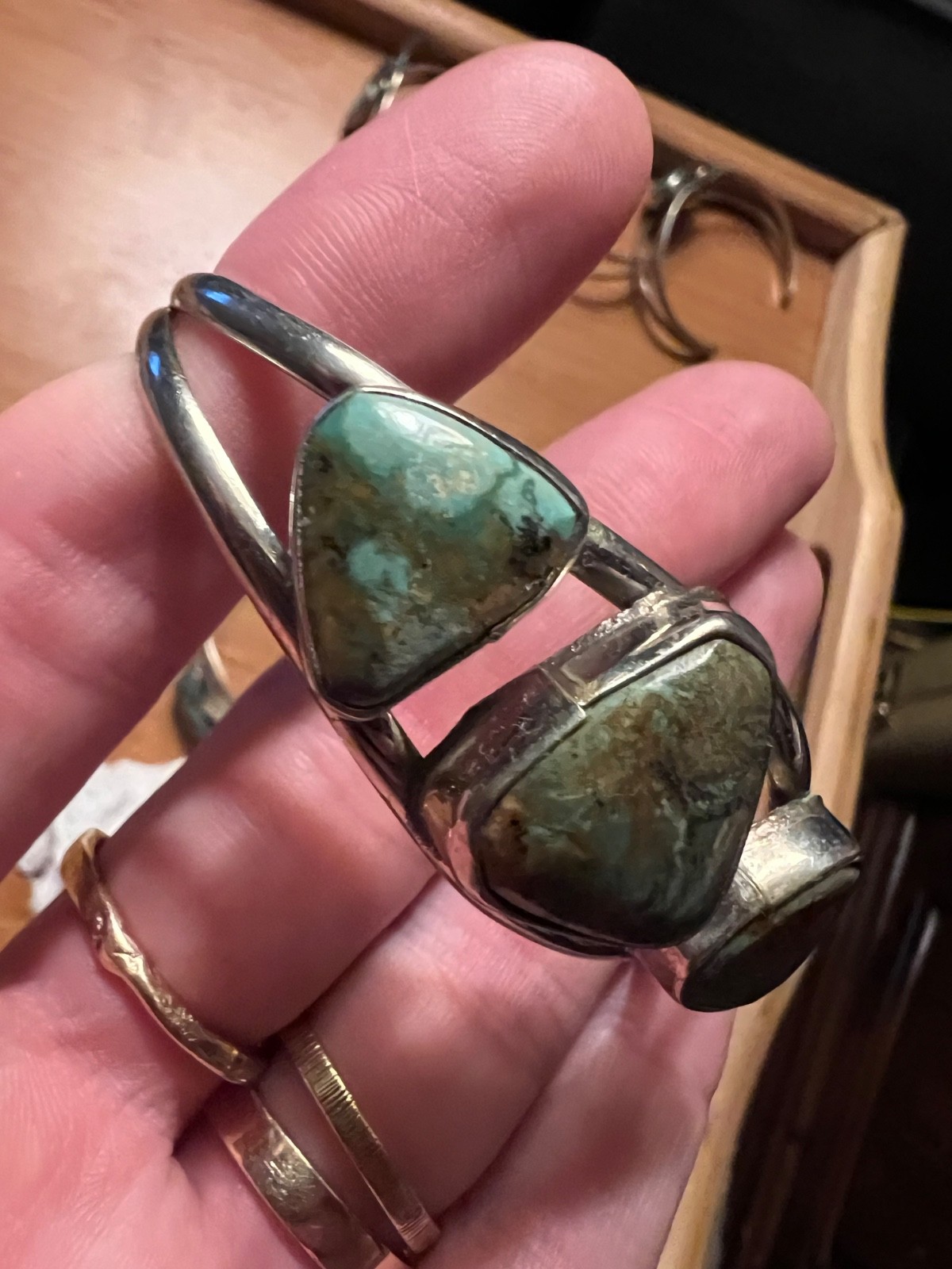 Real 3 Stone Turquoise, SW Alpaca Turquoise Cuff Adult- Medium Bracelet