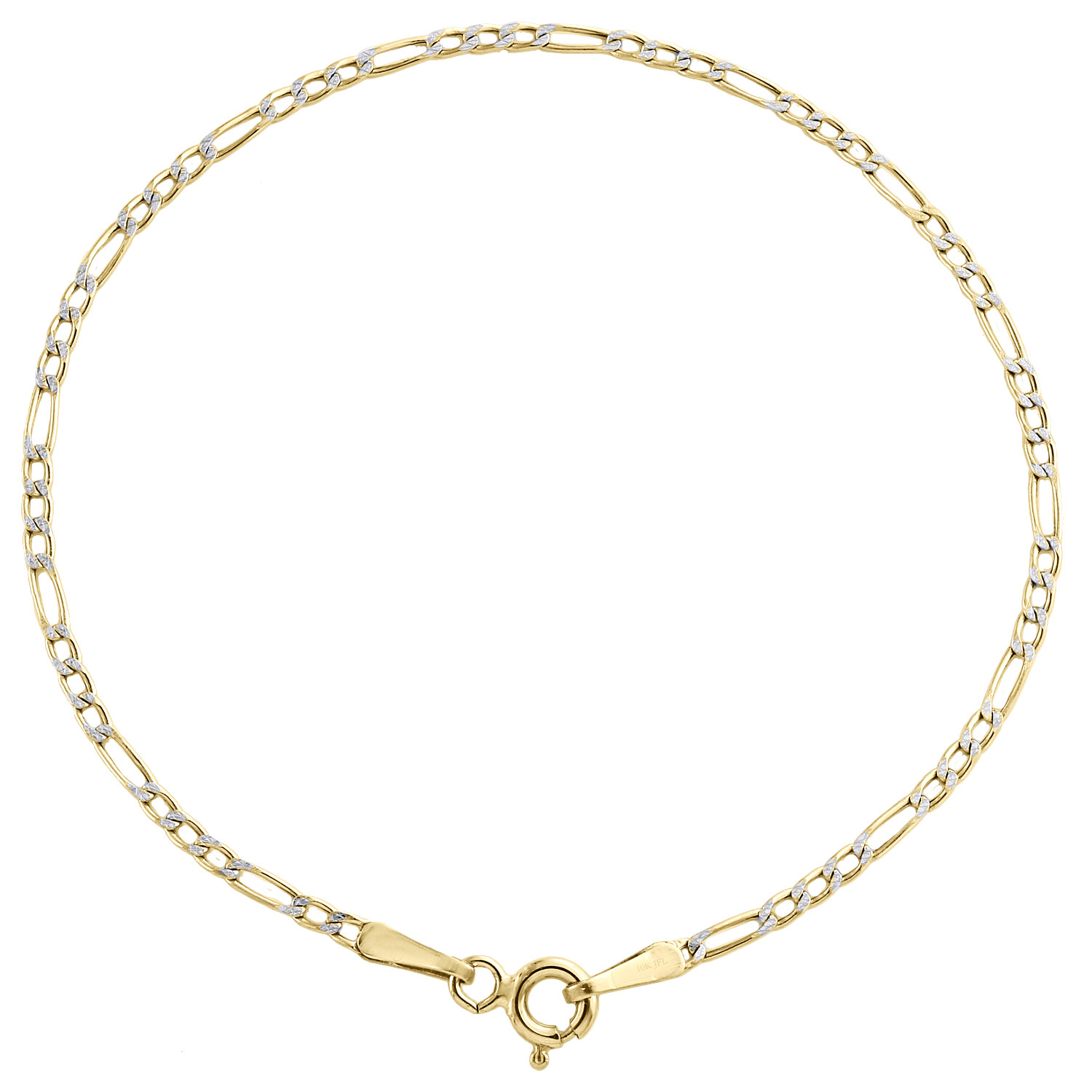 10K Yellow Gold 2mm Diamond Cut Hollow Fiagro Link Bracelet / Anklet 7-10 Inches