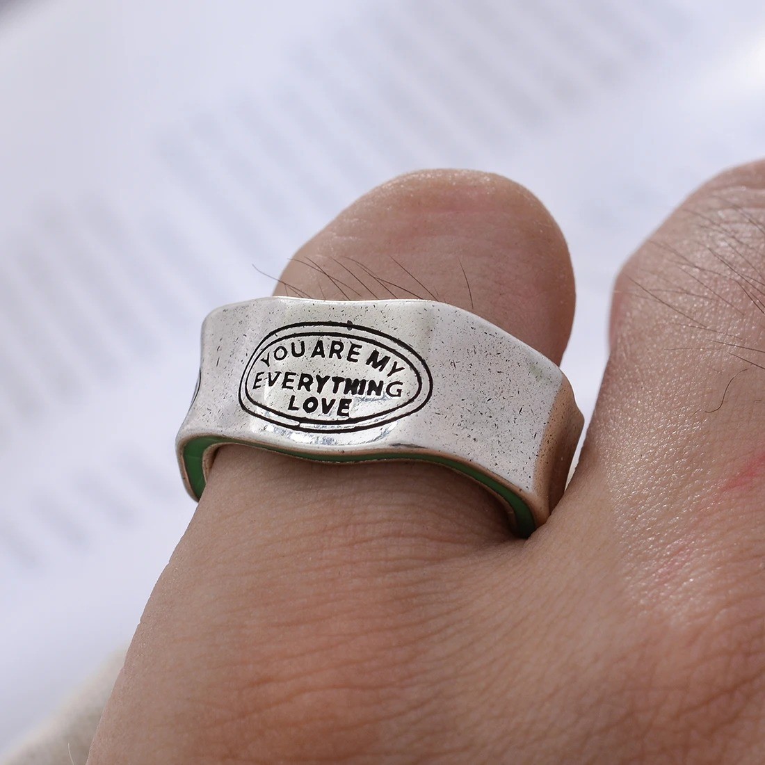 Silvery Letter Engraved Elegant Ring Adjustable Love Rings Men Women JewelryGift