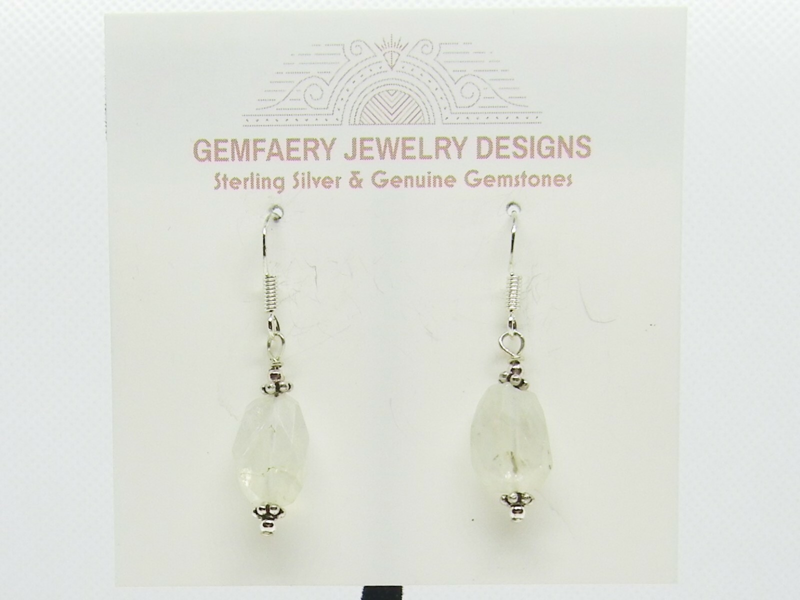 Sterling Silver Faceted RAINBOW MOONSTONE Dangle Earrings #5337…Handmade USA