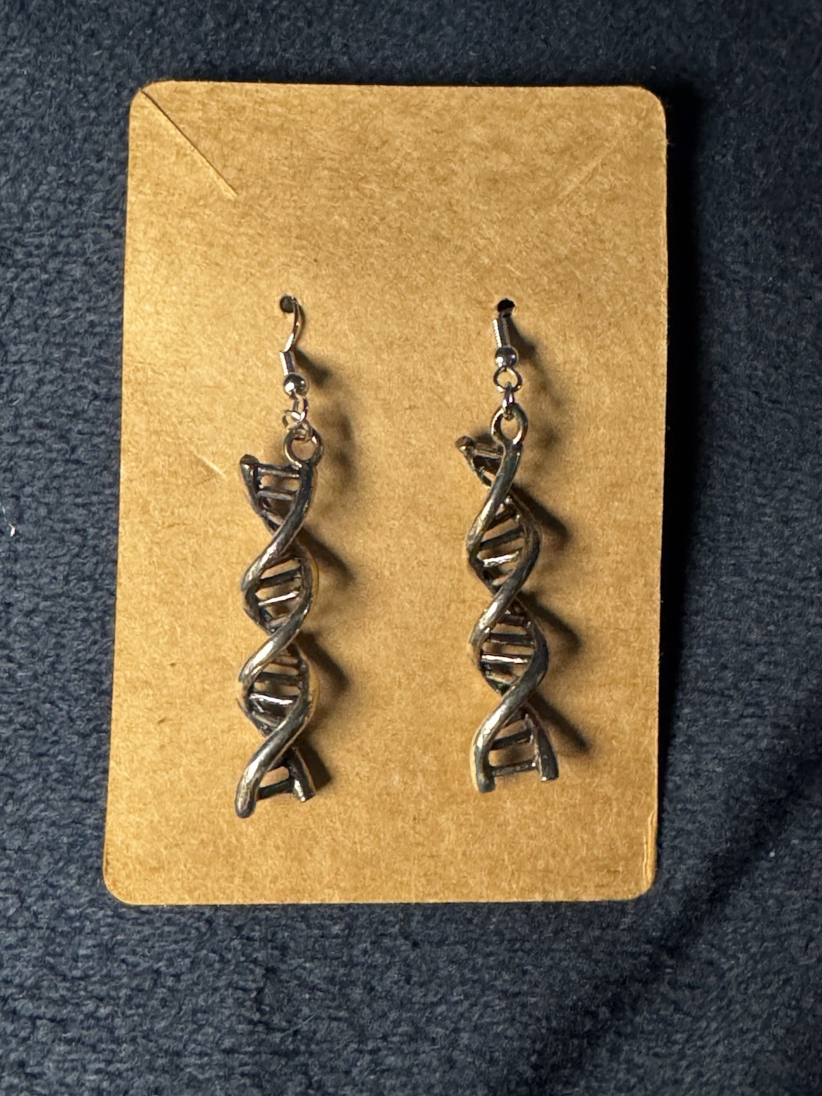 DNA Double Helix Dangle Earrings Silver Tone Biology Science STEM Gift