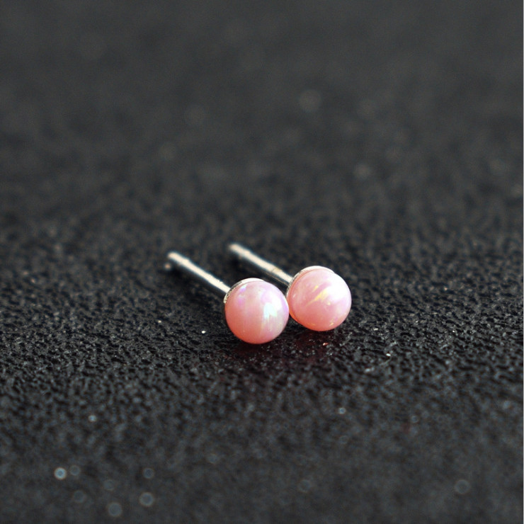 Sterling Silver 3mm/5mm Blue Pink White Opal Solitaire Stud Post Earrings PE4