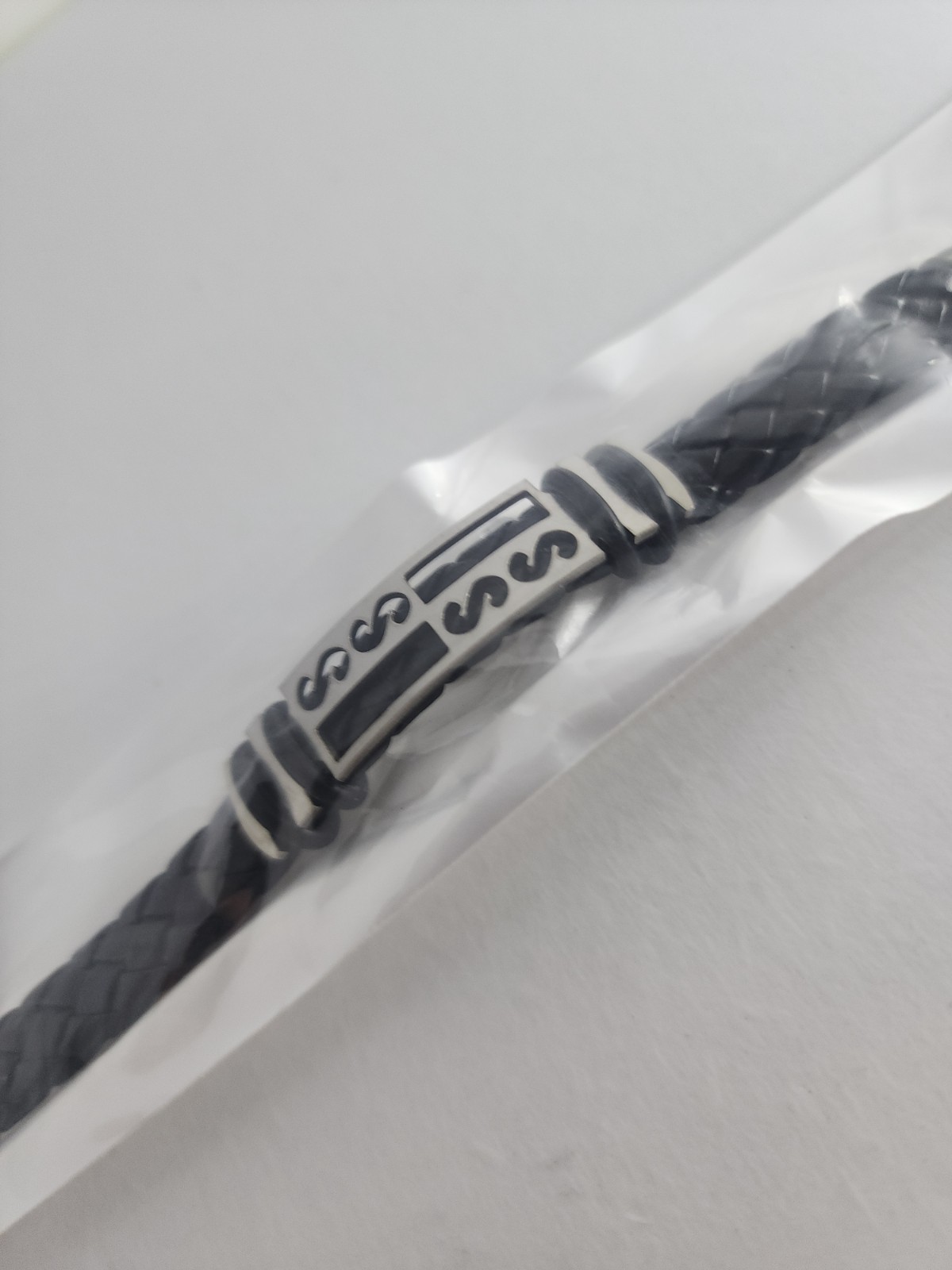 Men Black Braided Casual Bracelet Silver Accent Urban Fashion Sealed Gift New