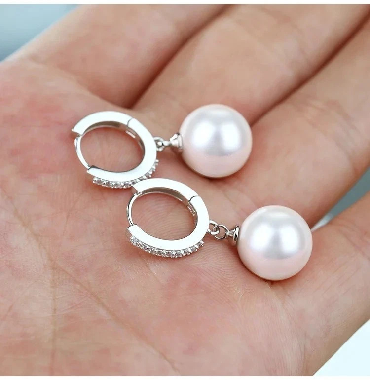 925 Sterling Silver Freshwater Pearl Earrings Crystal Women Wedding Party Gift