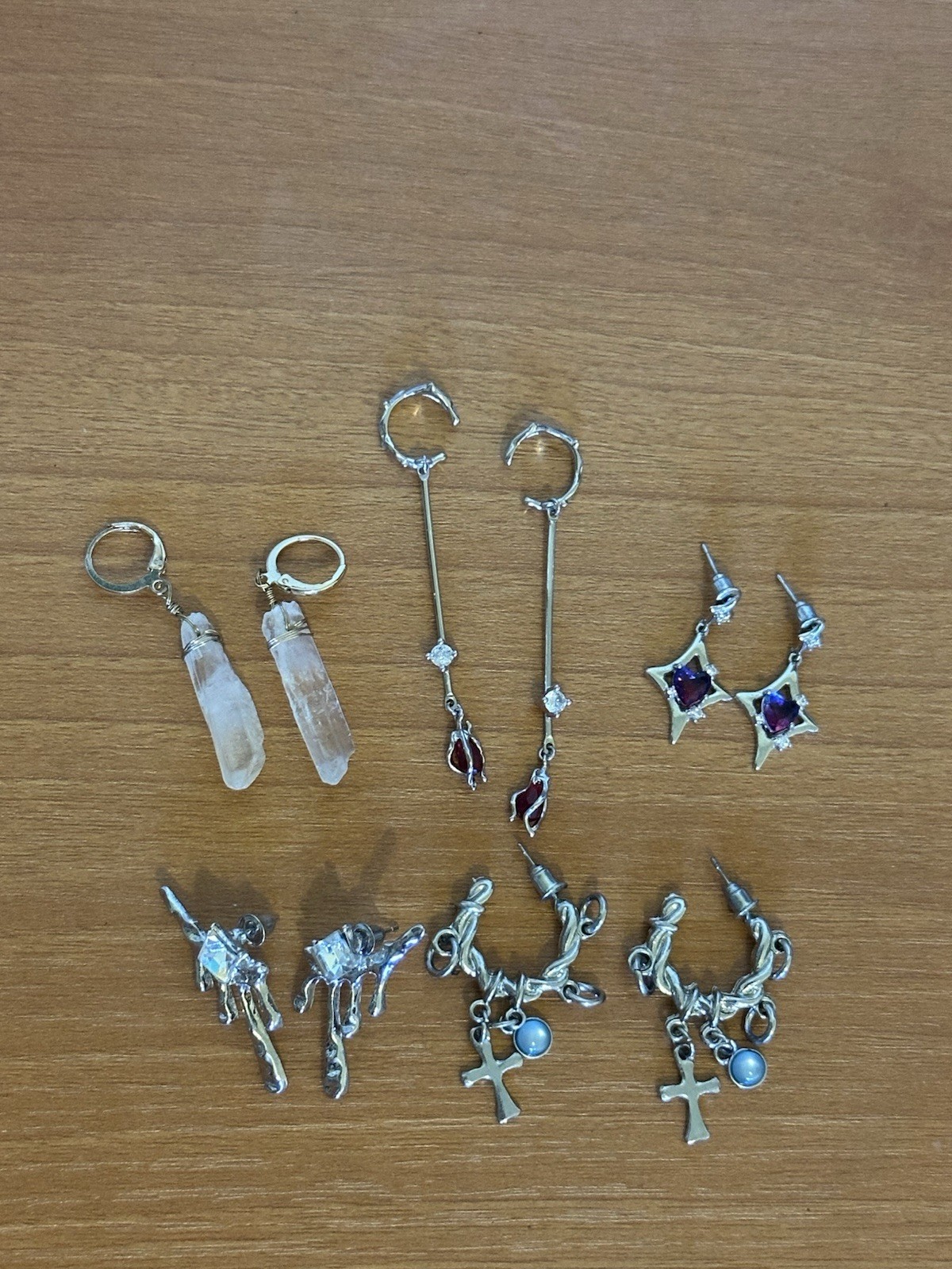 5 Pairs Assorted Dangle Earrings Gothic Crystal Star Cross Drop Earrings Lot
