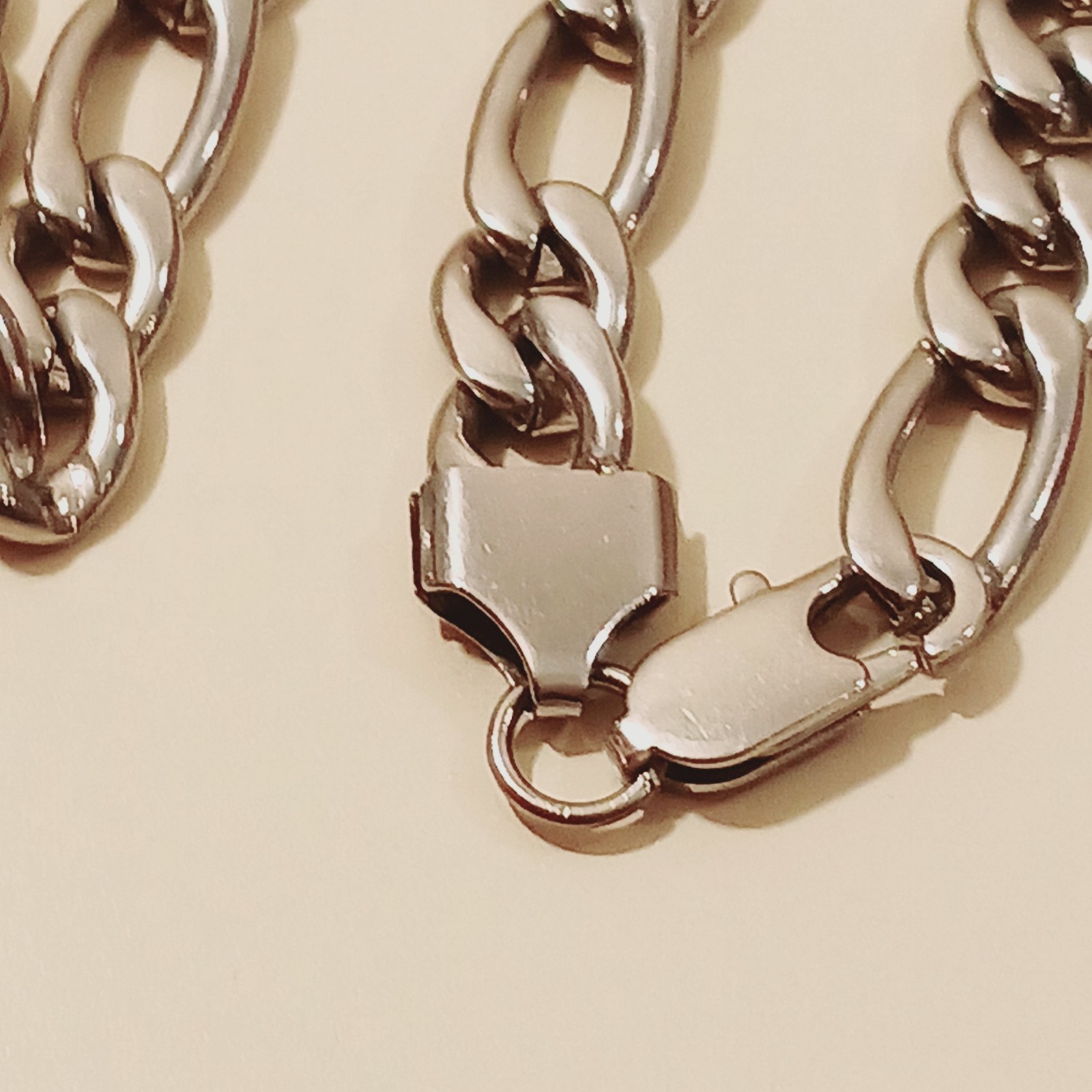 Stainless Steel Jewelry Set Lot: Byzantine Anklet 9″ Figaro Necklace 21″ Curb An