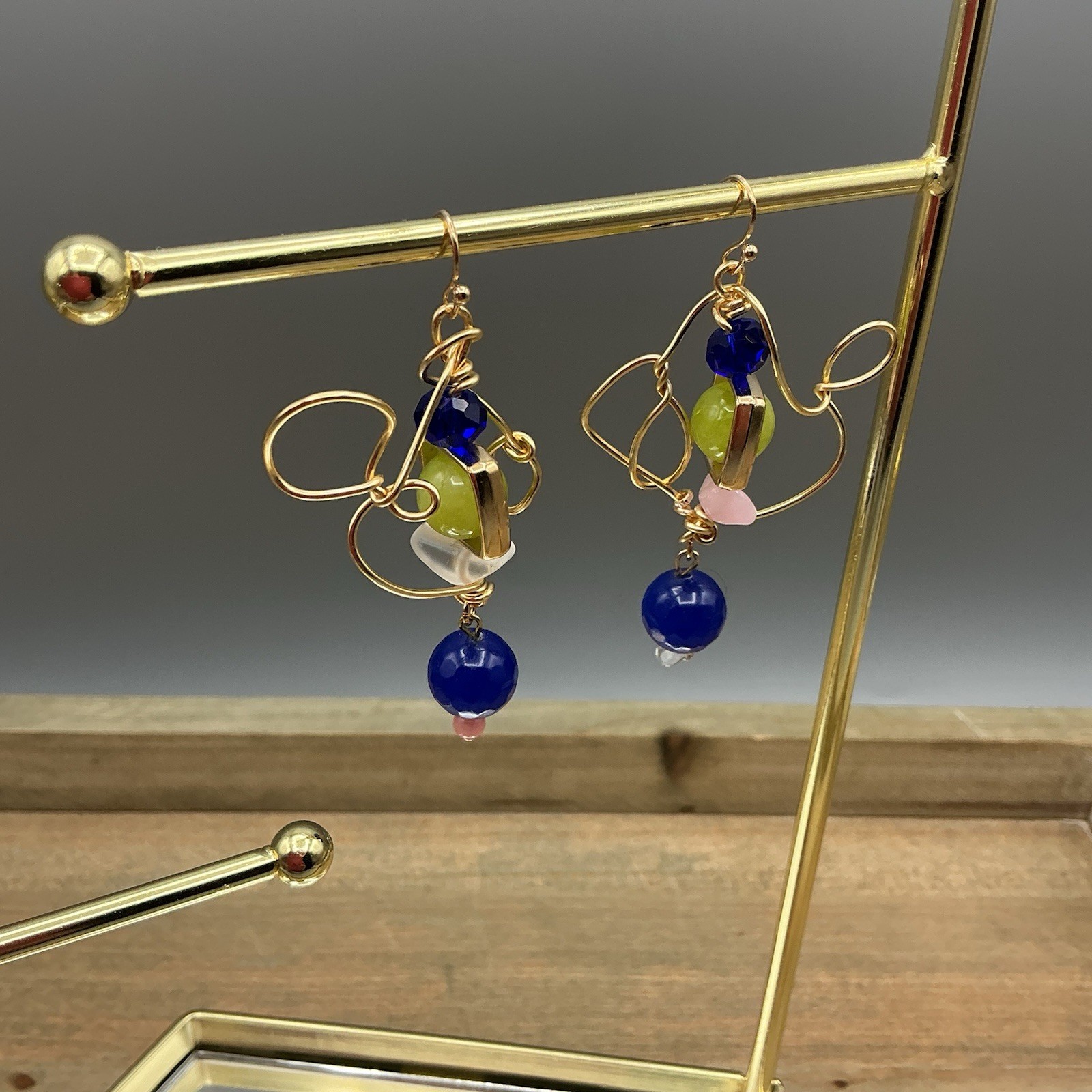 Artisan Crafted Gold Plated Peridot Agate Earrings
