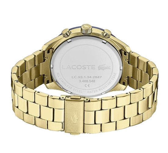 LACOSTE BOSTON CHRONOGRAPH 2011096 BLUE DIAL GOLD BRACELET 42MM MENS WATCH
