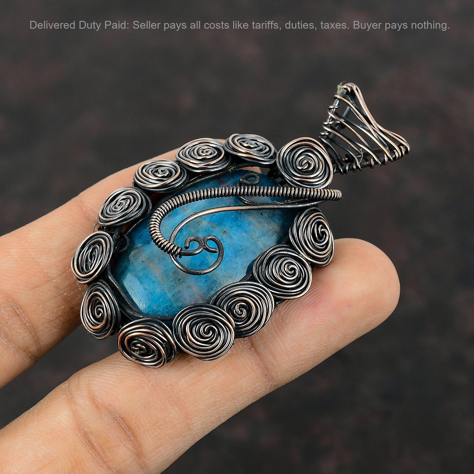 Neon Apatite Gemstone Wire Wrapped Flower Handcrafted Trendy Wife Pendant Copper