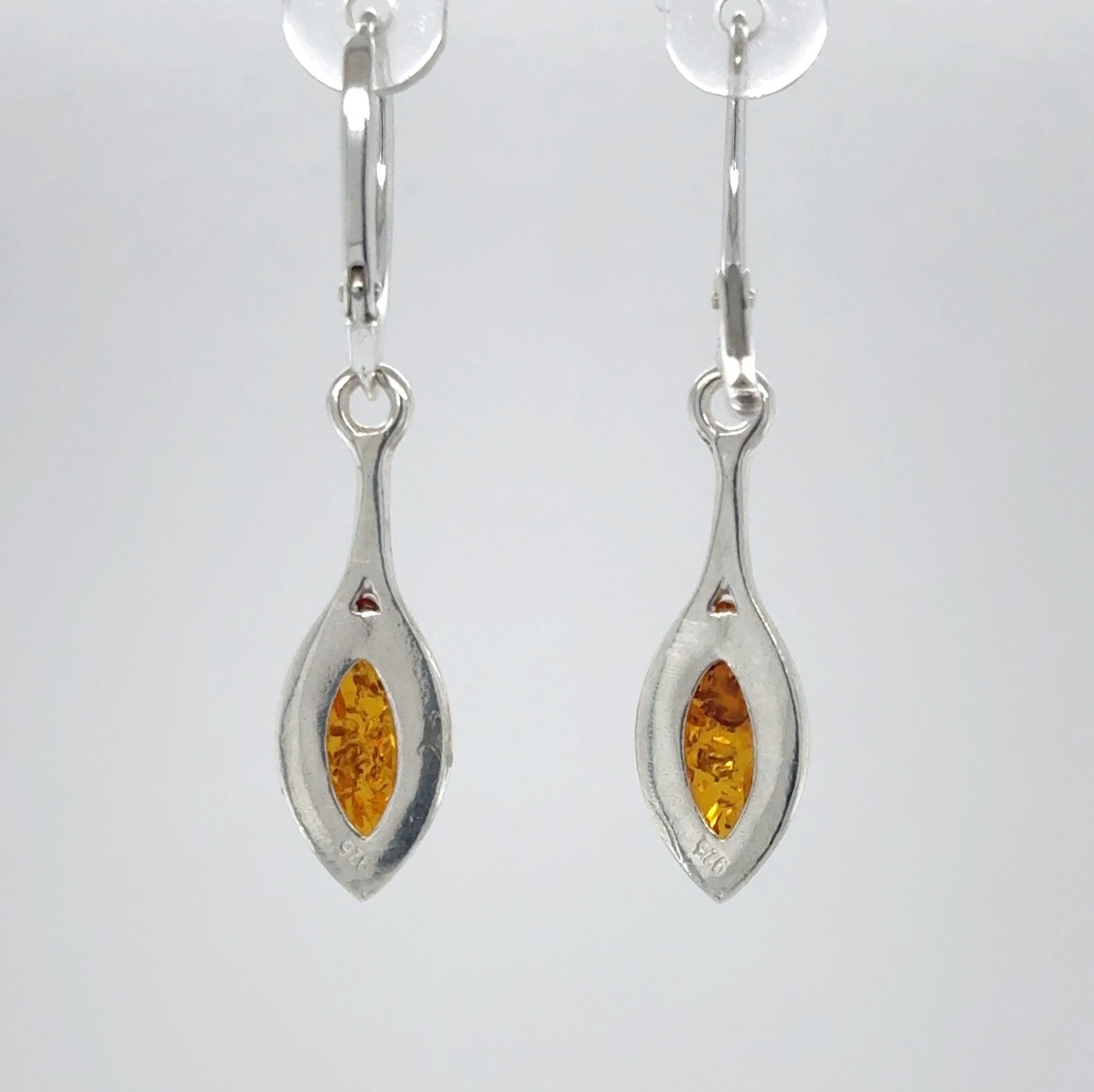 Cognac / Brown BALTIC AMBER Oval Leveback Earrings 925 STERLING SILVER #1665e
