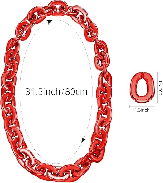 Red Hip Hop Large Acrylic Thick Plastic Cuban Link Chain Necklace 32in 80cm