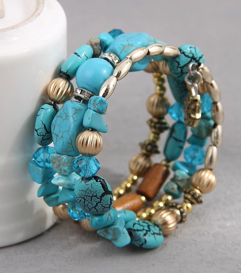 Bohemian Turquoise Color Multilayer Bangles Handmade Beaded Bracelet Jewelry