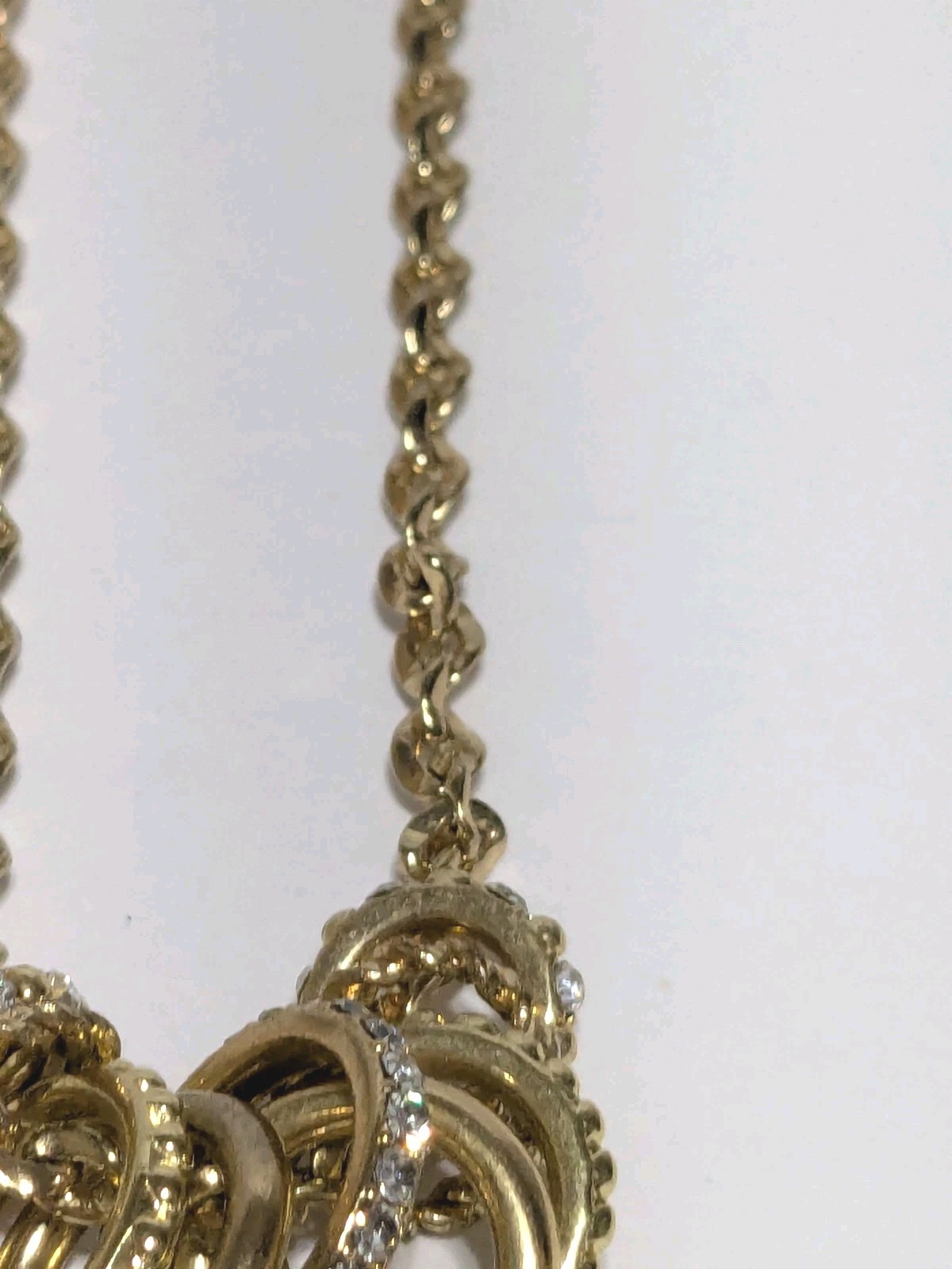 Charter Club Gold Tone Necklace With Textured & Pave Rhinestone Ring Charms 17″