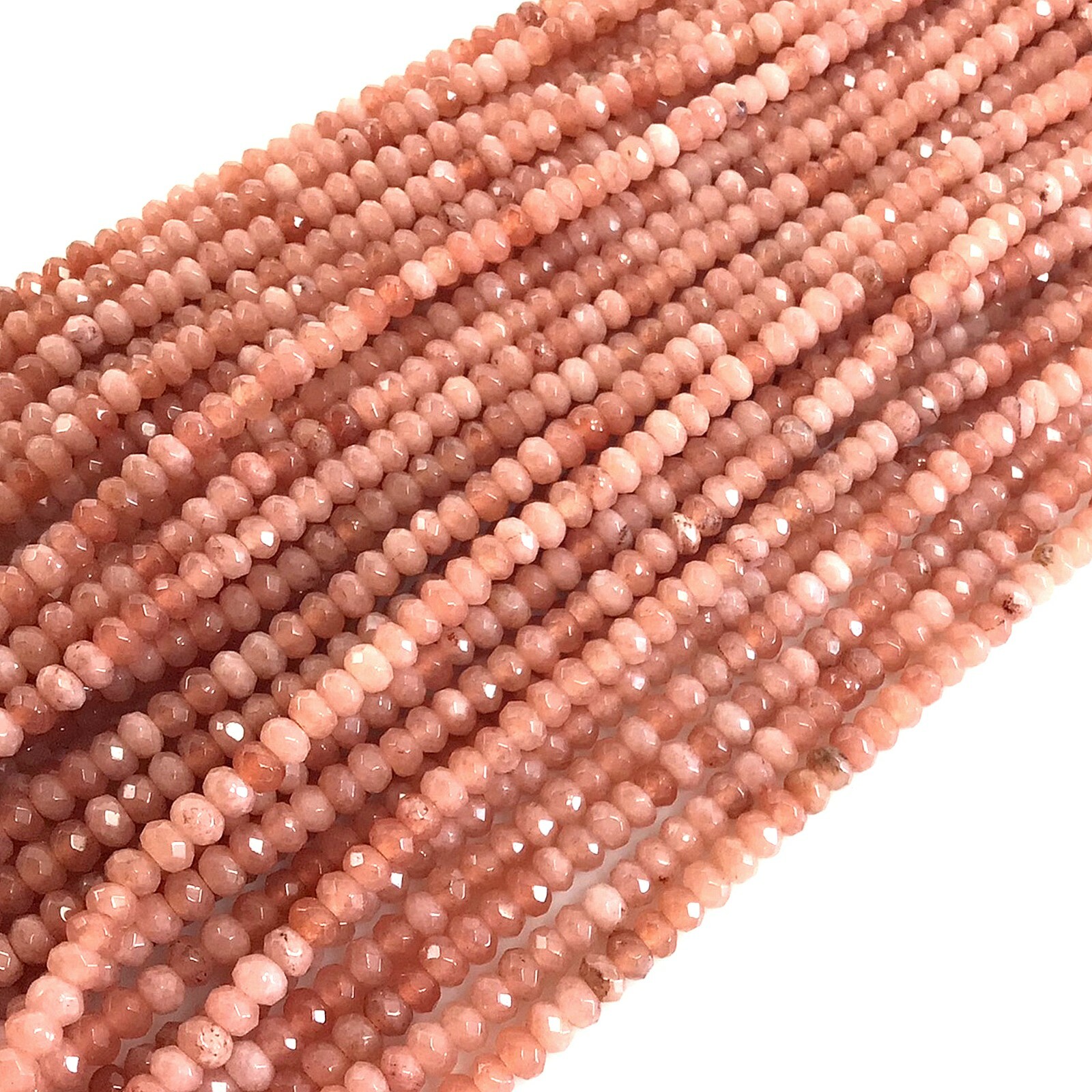 Natural Gemstones Peach Moonstone Faceted Rondelle Bead 4x3mm 14″ Jewelry Making