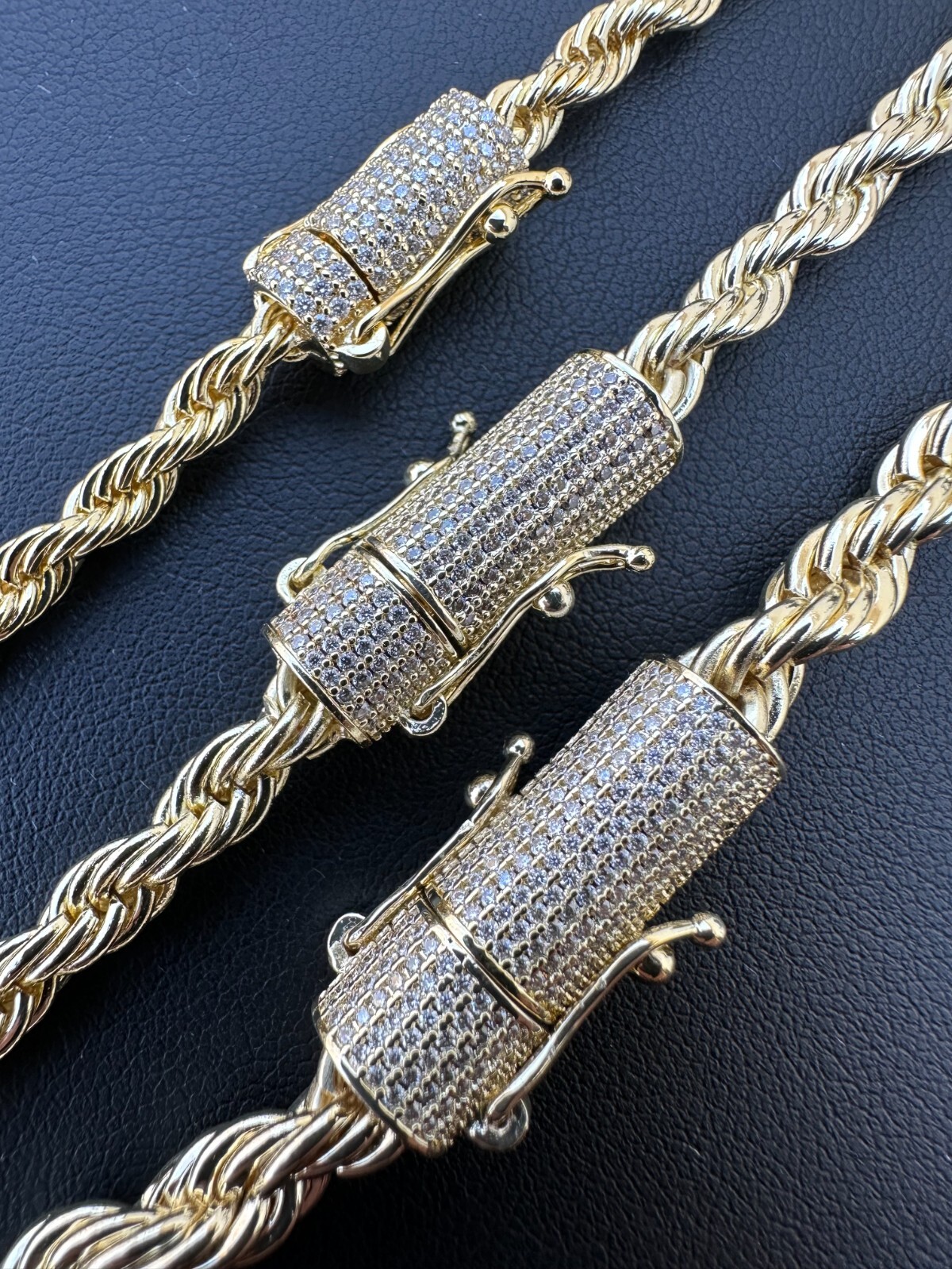 Iced MOISSANITE Clasp 14k Gold Over Stainless Rope Bracelet 4-6mm Pass Tester ✅