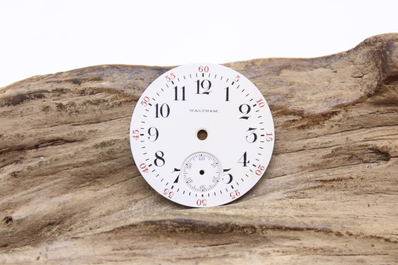 WALTHAM WATCH DIAL WITH BREGUET NUMERALS & 5 MIN. INCREMENT #’s 27.8mm WIDE(PH2)