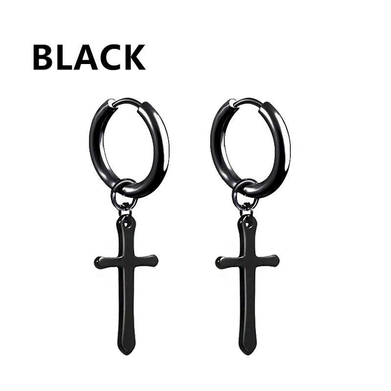 2 Pc Stainless Steel Hoop Earrings Men Black Tone Gothic Small Punk Jewelry