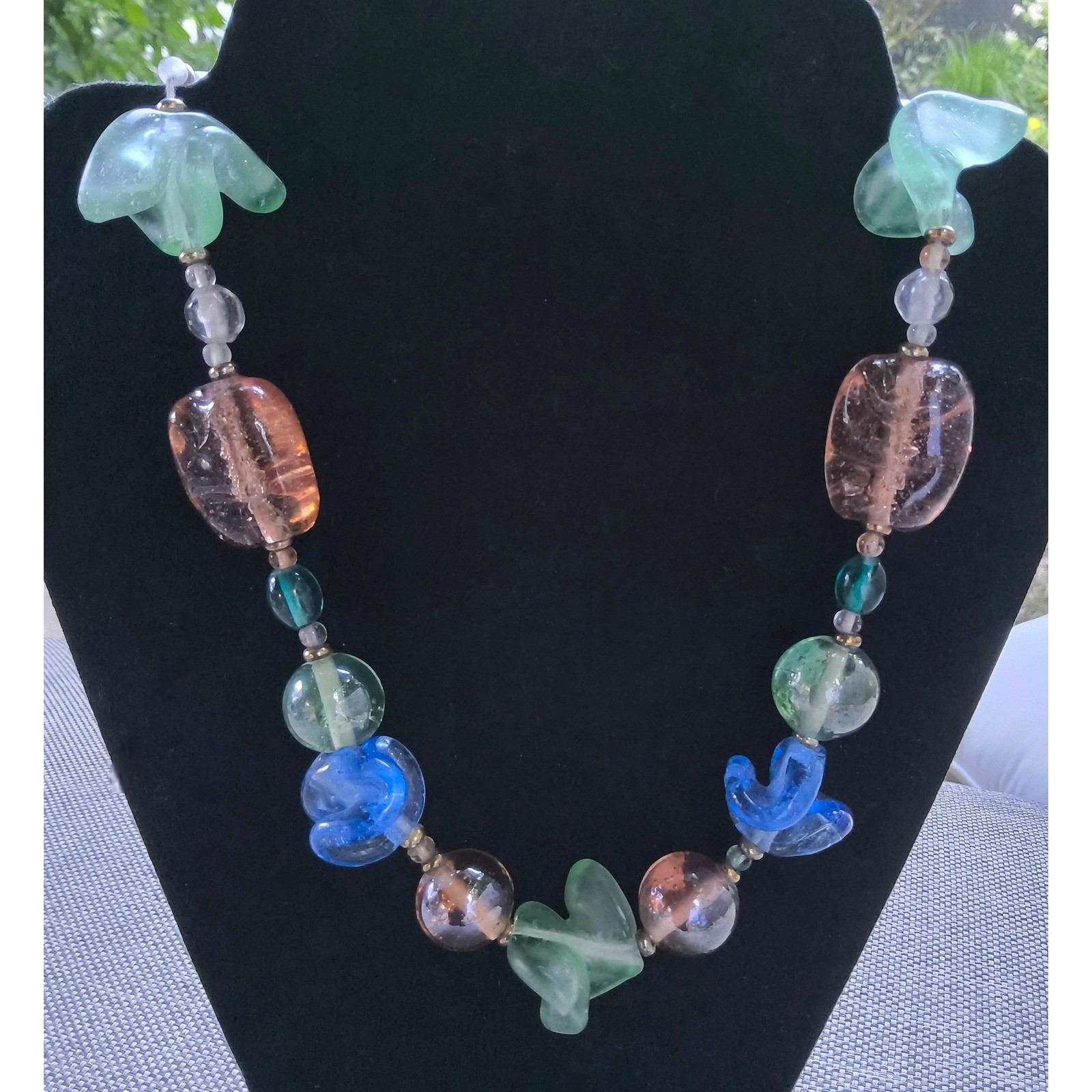 Vintage Artisan Glass Bead Necklace Sea Glass Bubble Glass Coastal Statement