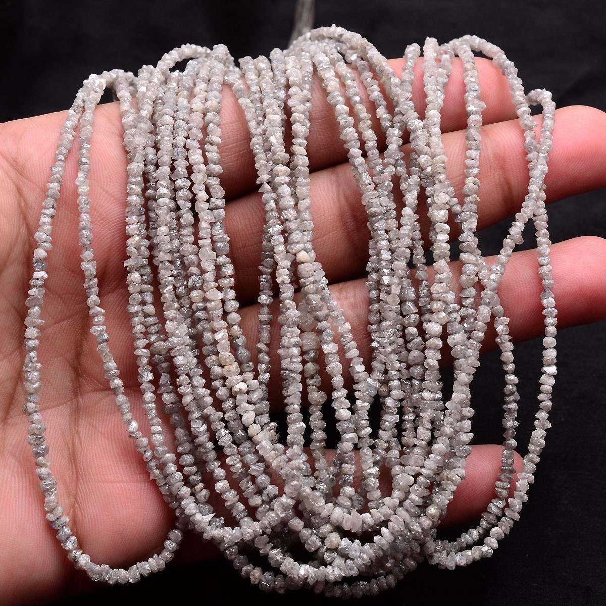 15 Inch Natural White Grey Diamond Rough Beads Uncut Single Strand For Jewelry