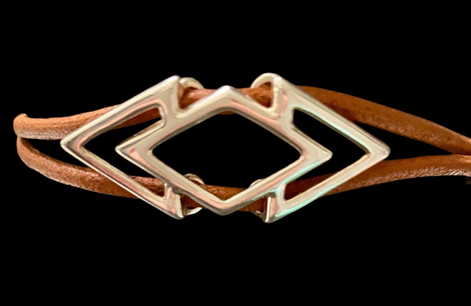 Tan Leather and Sterling Silver Minimalist Boho Geometric Bracelet 6” MEXICO