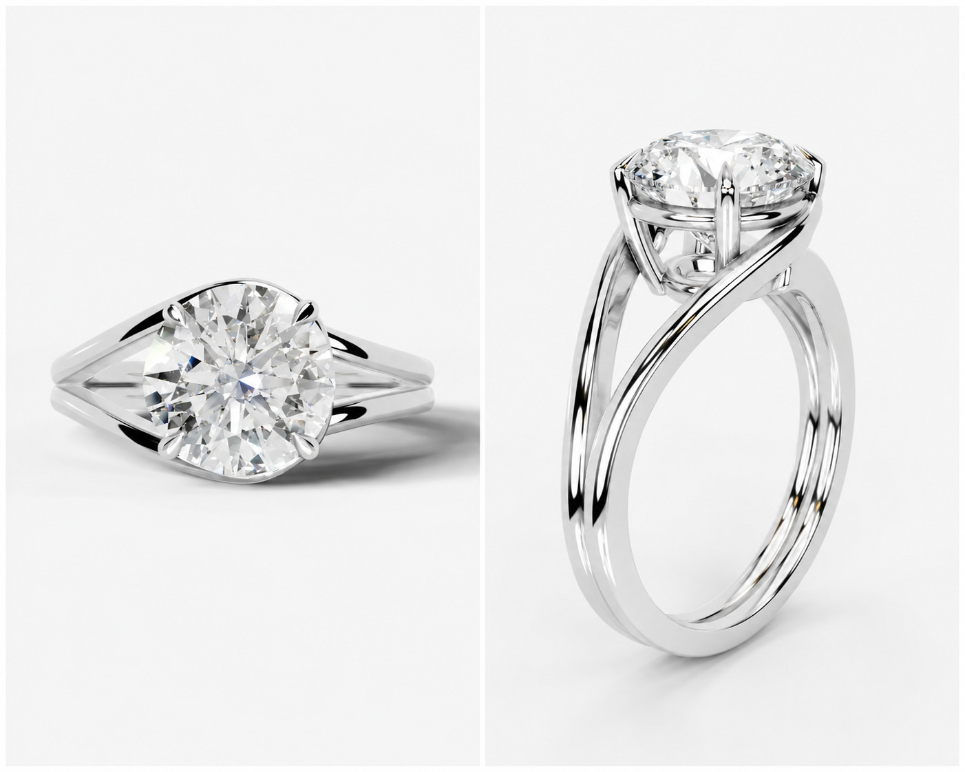 1–5 CT Round Lab Grown Diamond Solitaire Split Band Engagement Ring 14K Gold