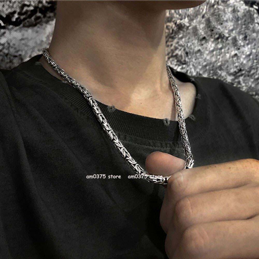 Real S925 Sterling Silver Necklace Women Man 4/5/6/7/8mm Round Byzantine Chain
