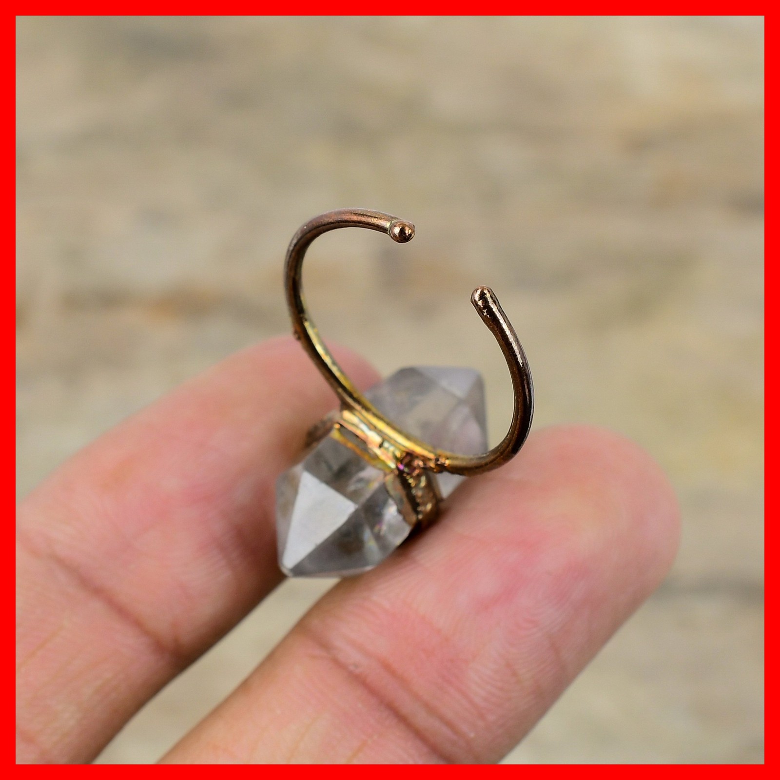 Herkimer Diamond Gemstone Copper Statement Electroformed Promise Handmade Ring