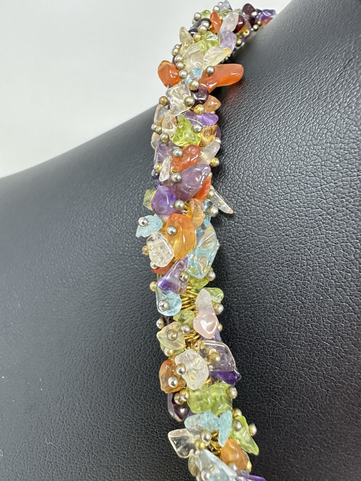 Sterling Silver Multiple Various Gemstone Choker Necklace & Earrings 70g 16 Inch