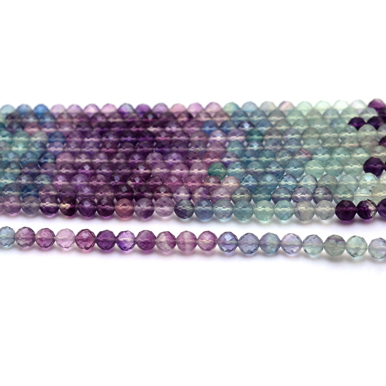 AAA+ Multi Fluorite Gemstone 5mm-6mm Faceted Round Loose Beads | 12inch Strand