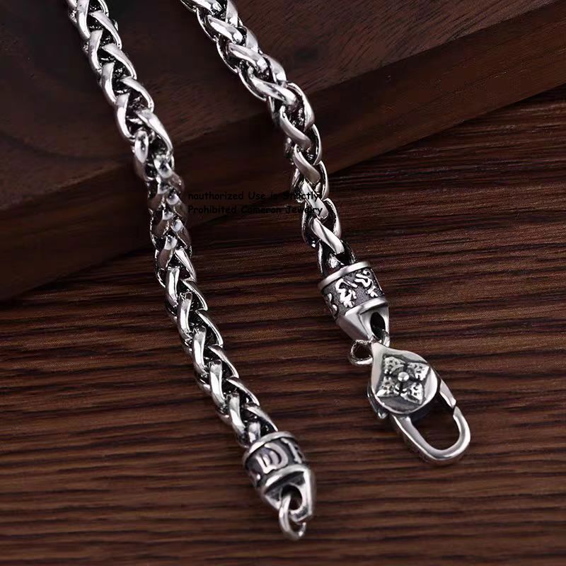 Pure S925 Sterling Silver Chain Unisex 5mm Cross Wheat Link Bracelet 7.1-8.3inch