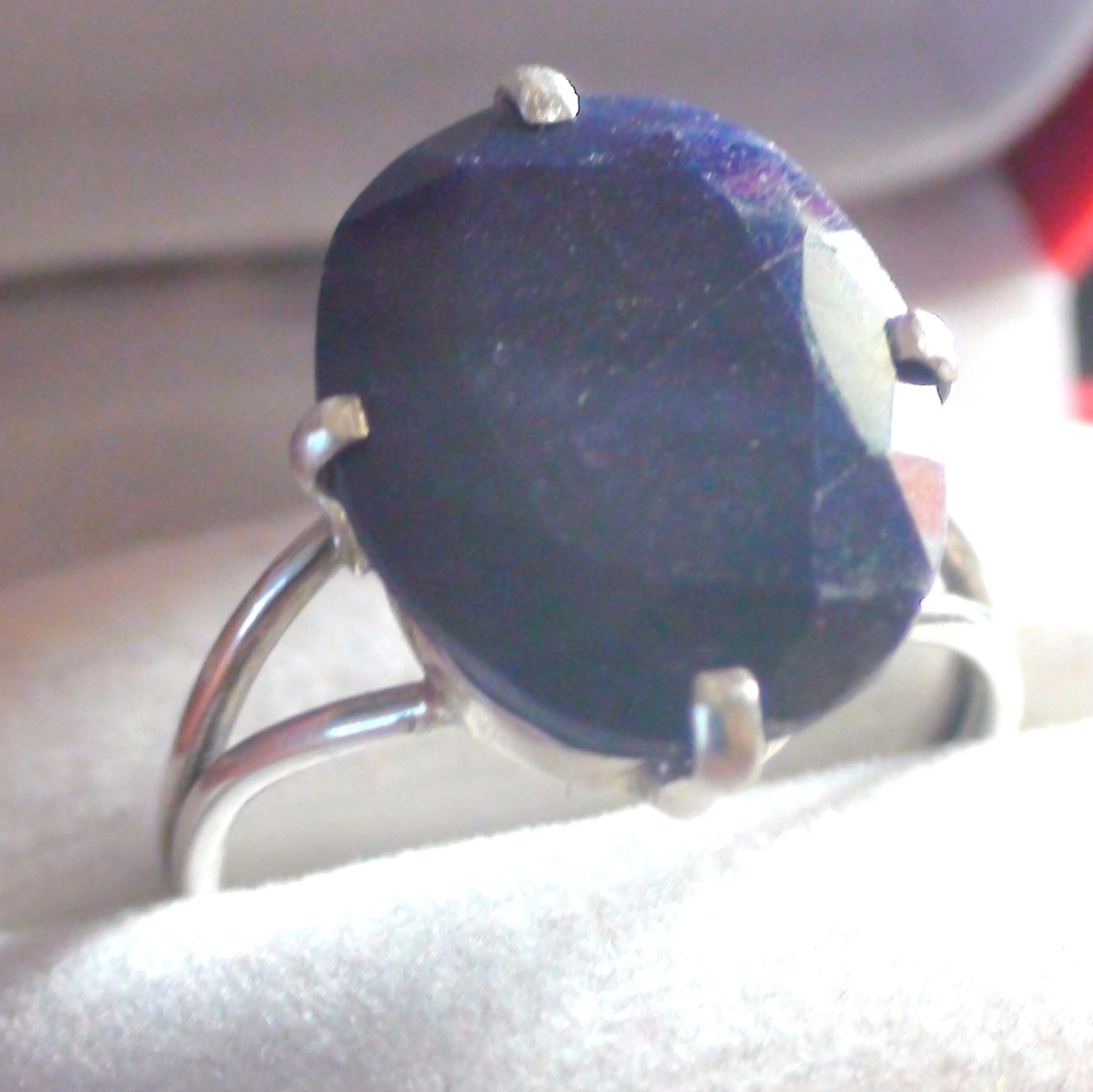 NATURAL BLUE SAPPHIRE 14.10 CT RNG 925 STERLING SILVER, SIZE 8.25