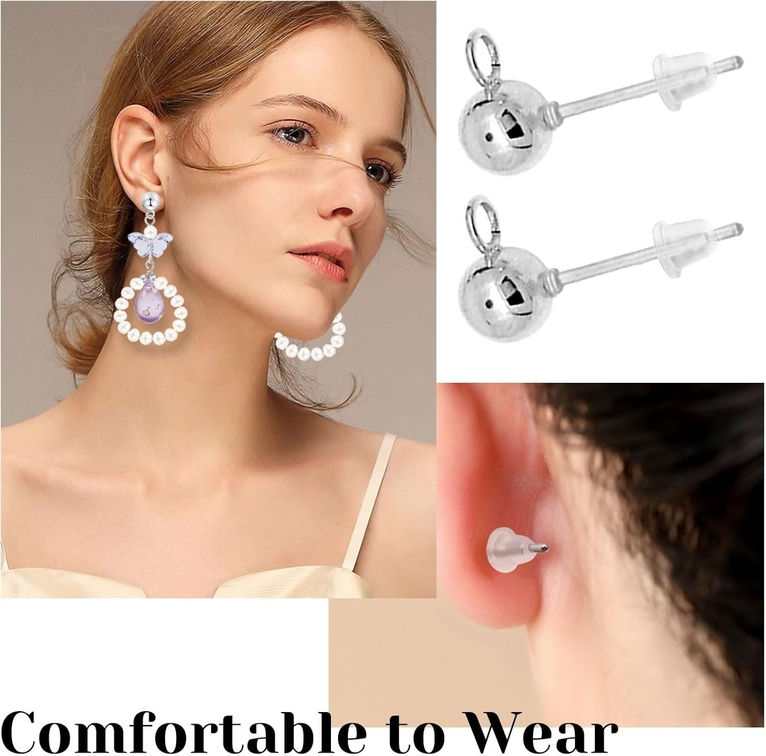 60pcs Ball Studs for Jewelry Making,Hypoallergenic Ball Earring Studs with Lo…