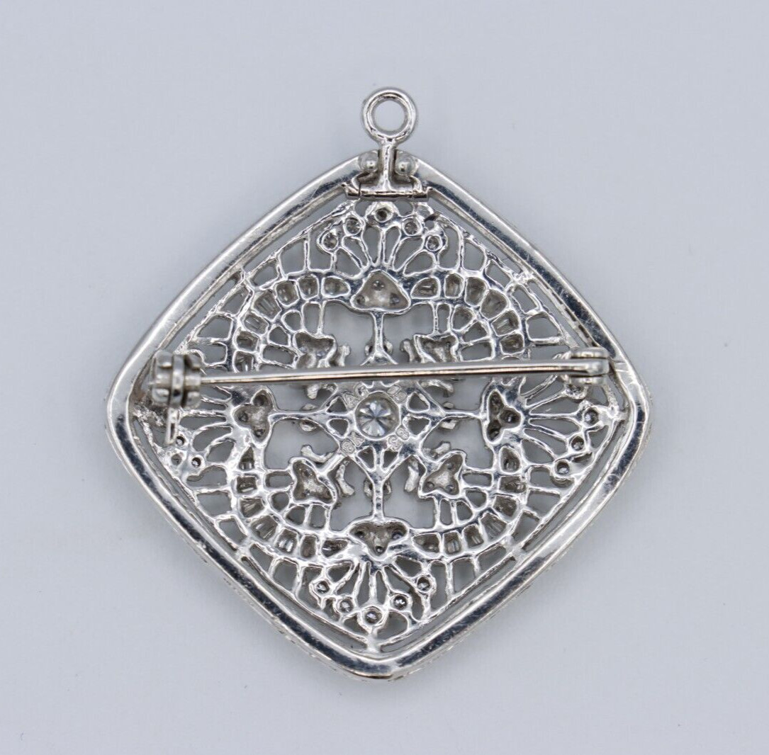 1.00tcw Diamond Art Deco-style Filigree Pendant & Brooch | 18K White Gold