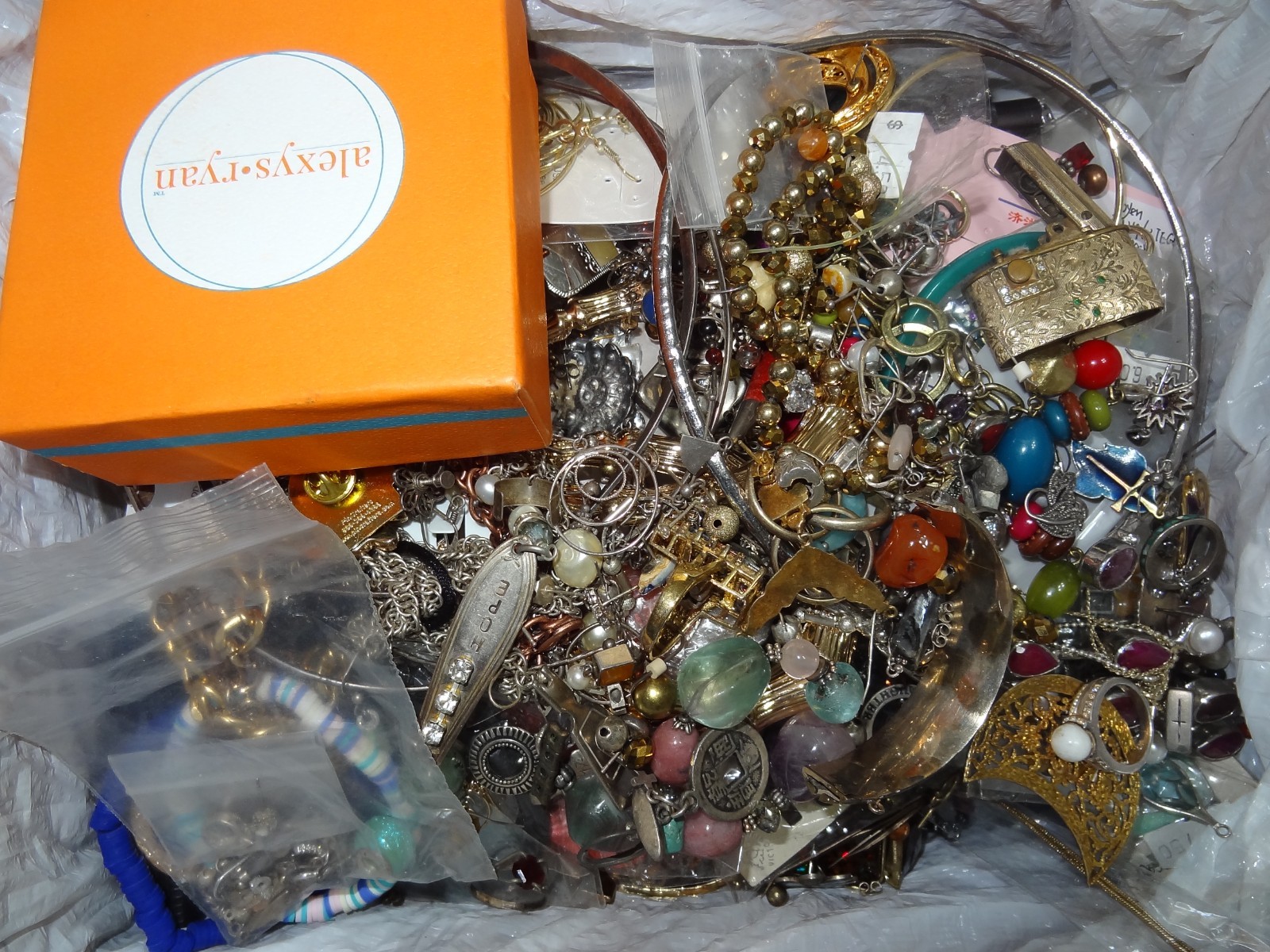 8 + Lbs + Lot Box Vintage / Now Jewelry To Wear/ Repair Or Craft Some 925 Scrap