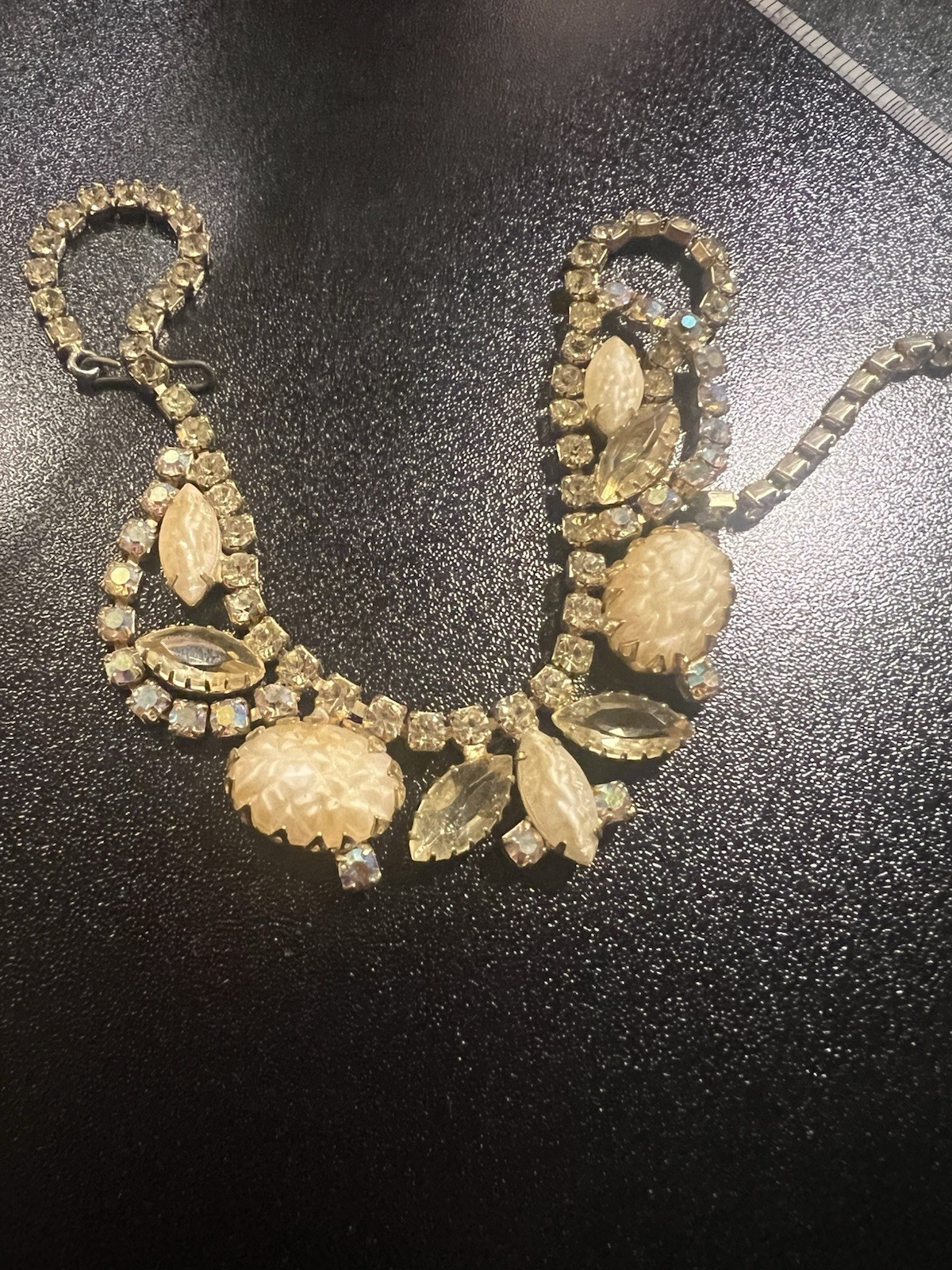 Vintage Champagne Rhinestone Choker Molded Art Glass & Crystal 50s Hollywood