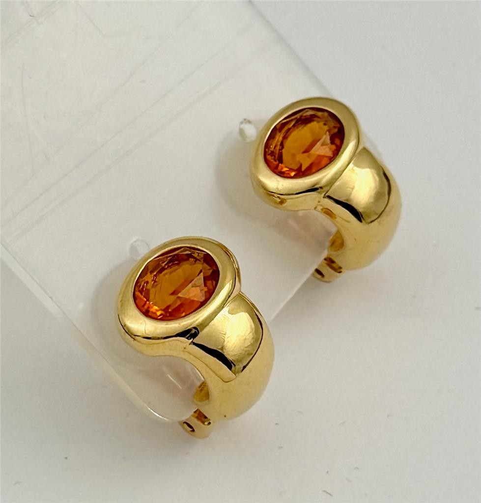 Vintage Swarovski Swan Logo Orange Crystals Small Half Hoop Clip Earrings
