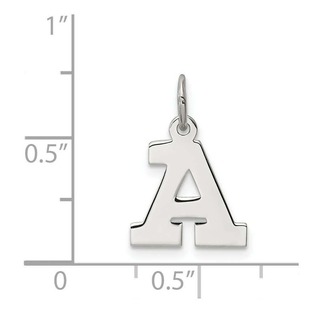 Sterling Silver 925 Small Block Letter A Initial Charm Pendant 0.63 Inch