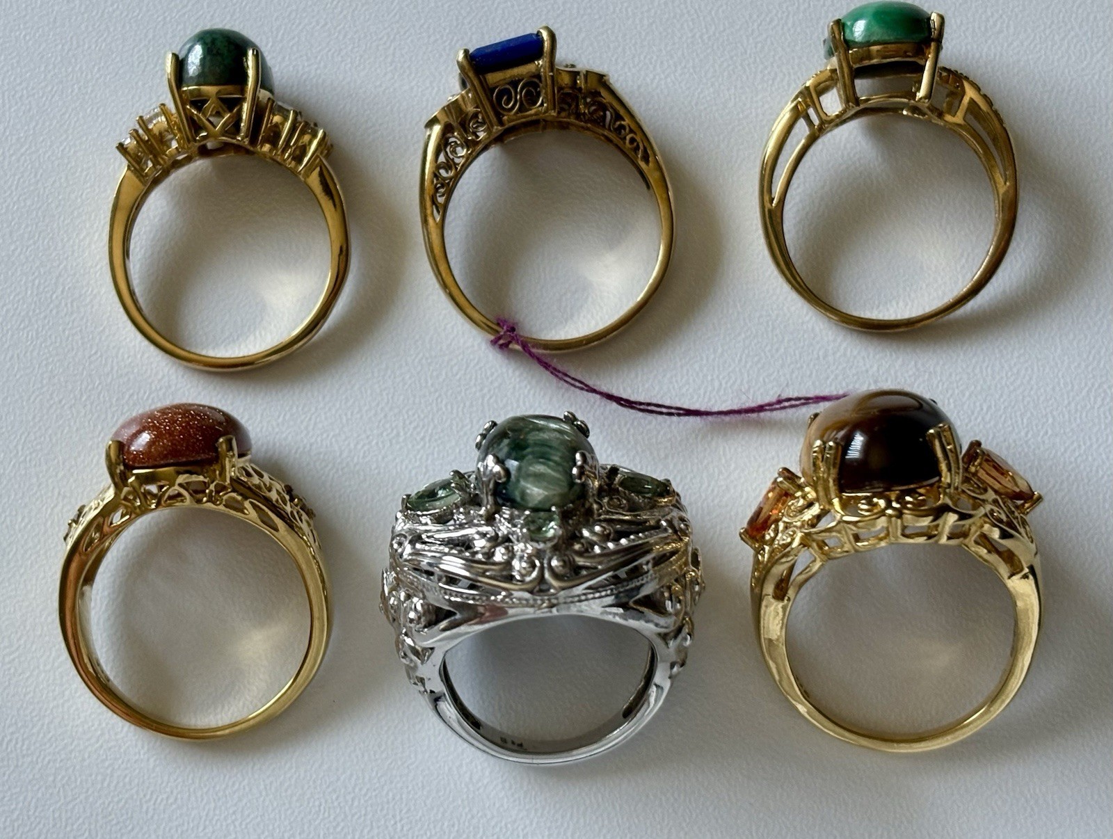 KARIS STS Ring Lot Assorted Gemstones 6 Rings Gold Bond & Platinum Bond STUNNING